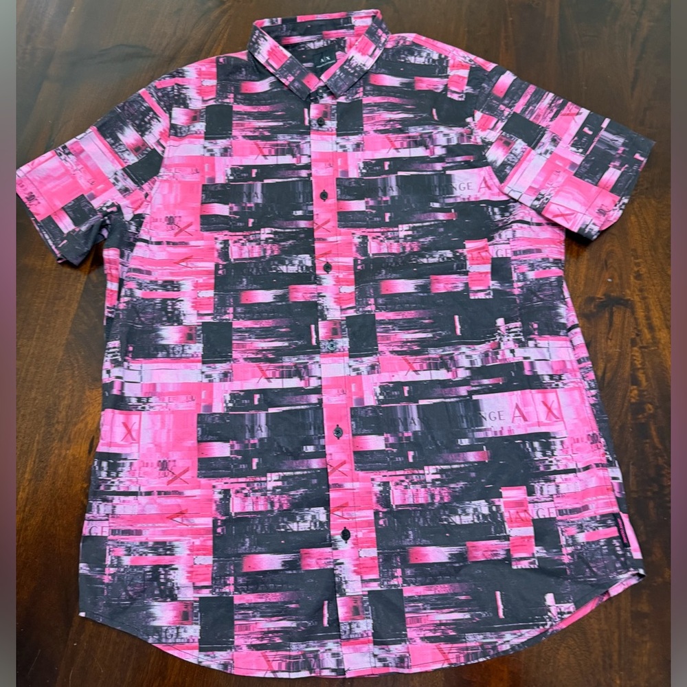 XXL Armani Exchange Men's Glitch Print Button Down Shirt
